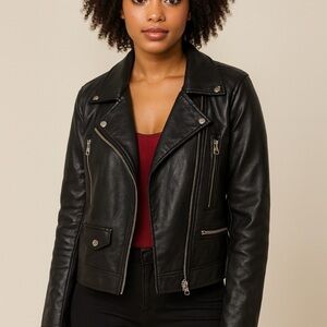 Love Tree NWT Faux Black Leather Zip - Up Jacket W/Pockets Size Medium